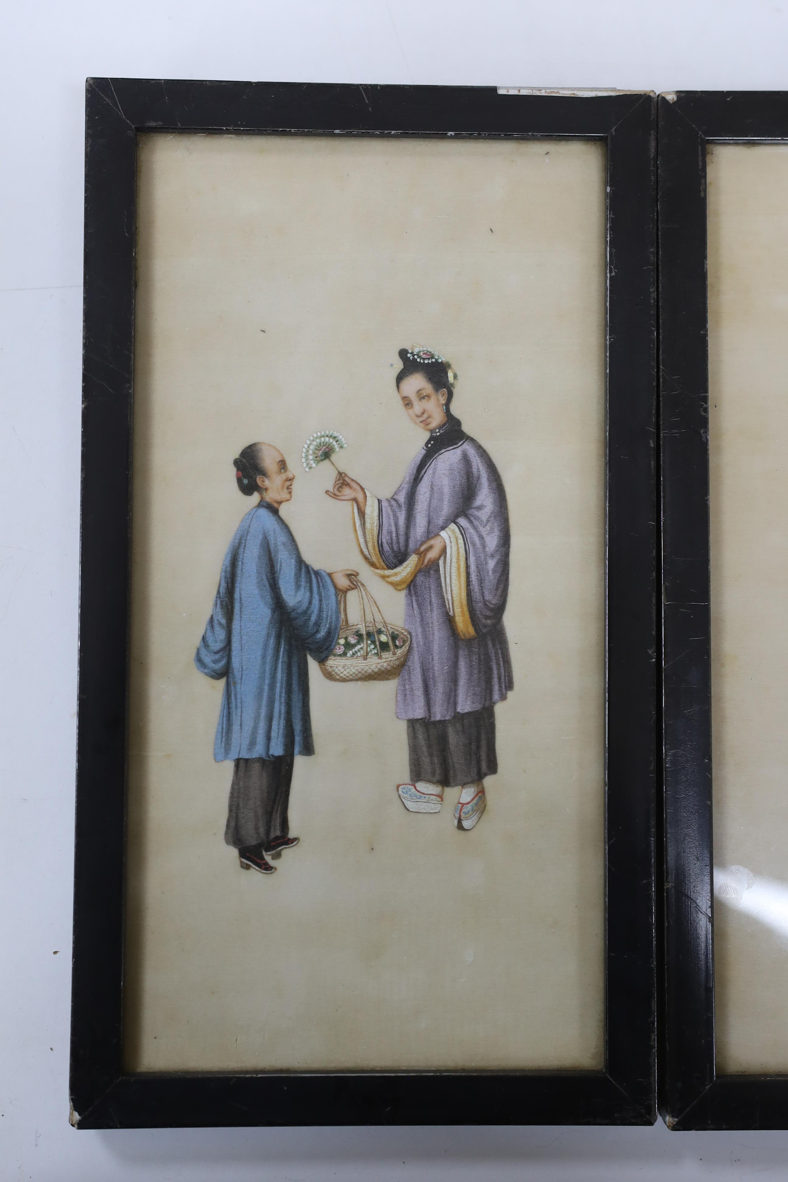 Chinese school, two pith paper paintings, figures, 23 x 12cm